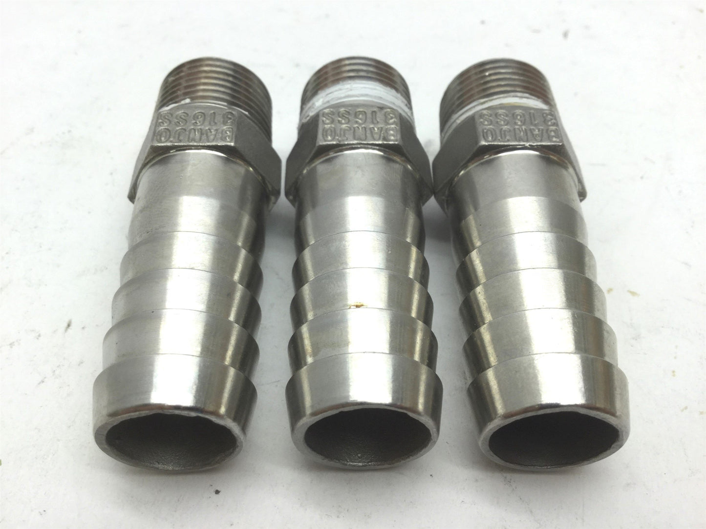 Used Lot of 3 Banjo Barb Fittings 1/2" MNPT to 3/4" Barb 316 Stainless Steel