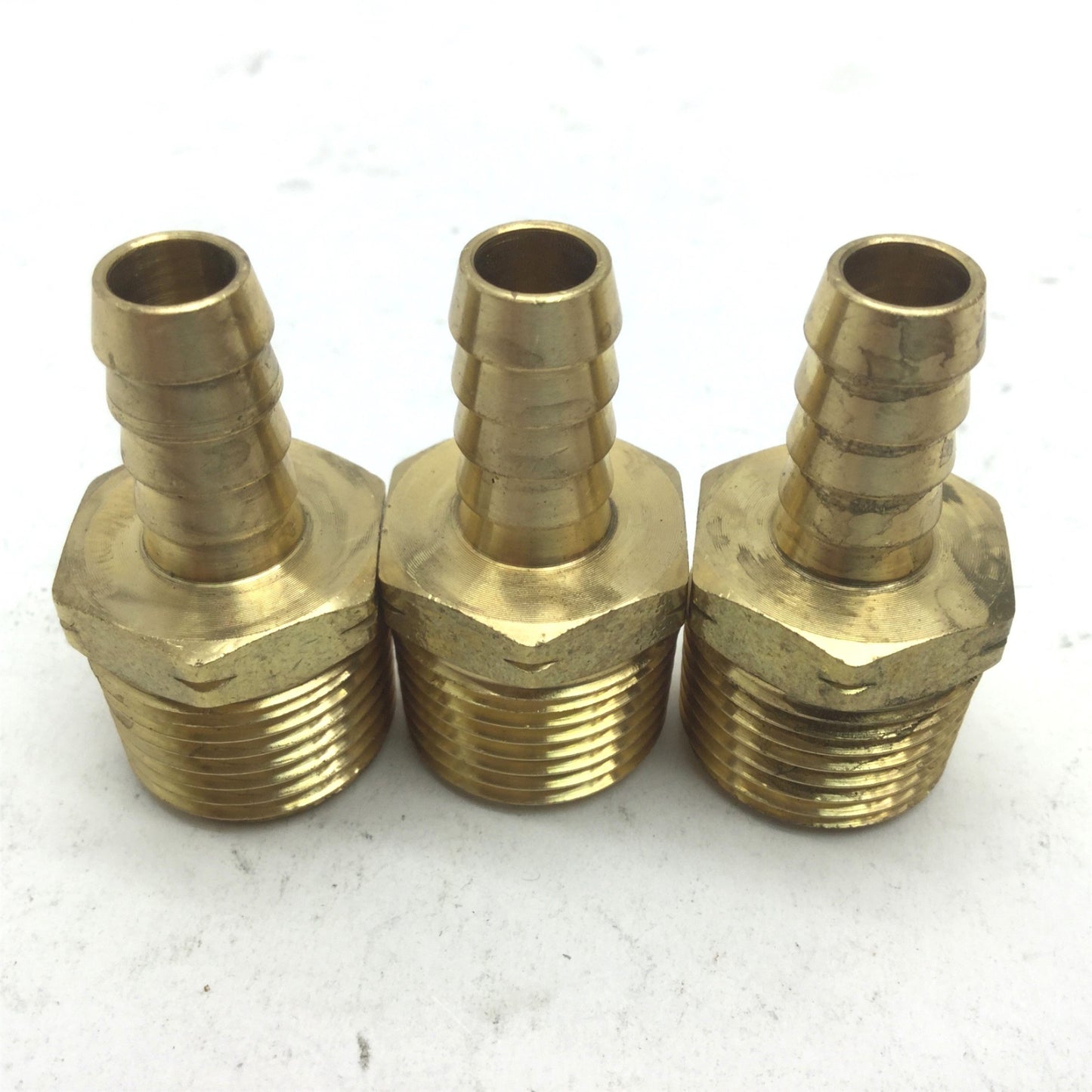 Used Lot of 3 Barb Fittings 1/2" MNPT to 3/8" Barb Brass
