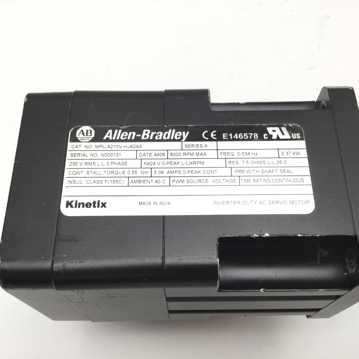 Used Allen-Bradley MPL-A210V-HJ42AA Low-inertia Brushless Servo Motor 230V 3 Phase