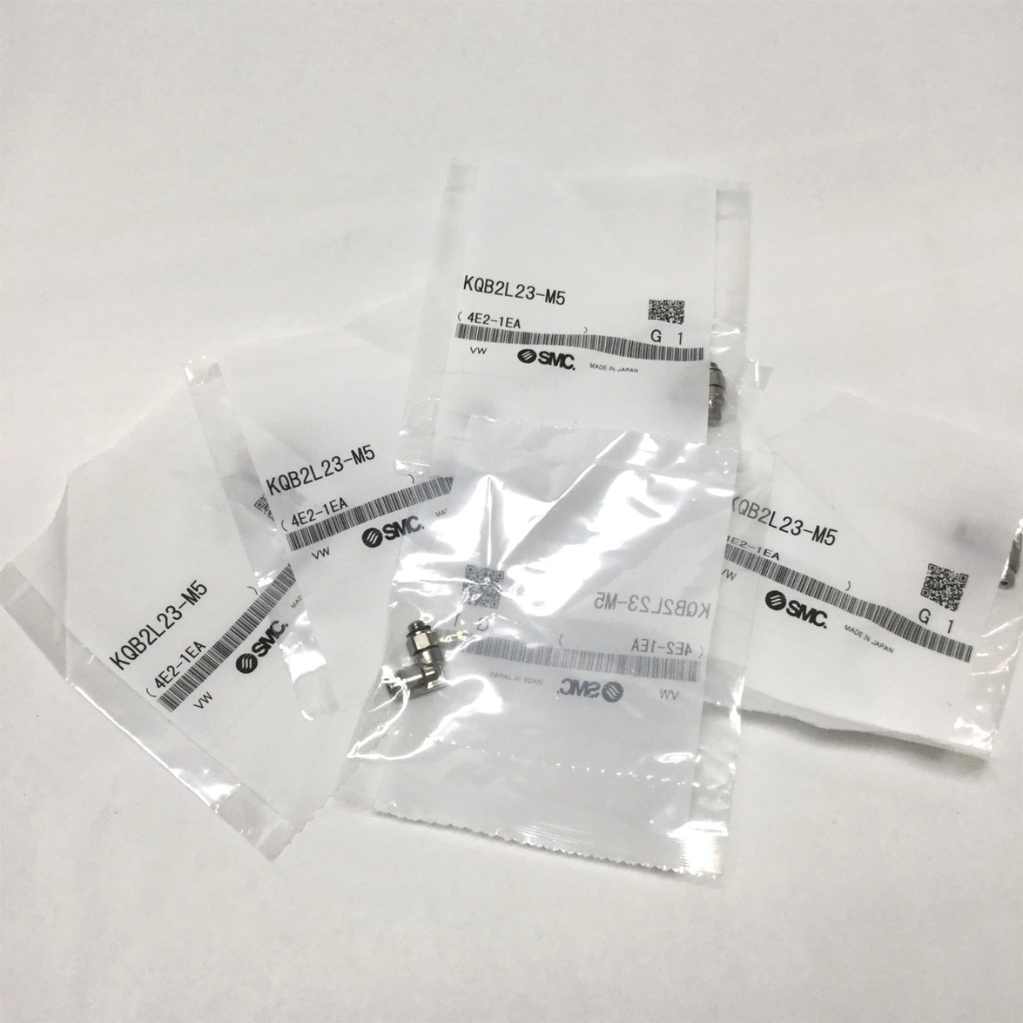 New Lot of 5 SMC KQB2L23-M5 Male Elbow, 3.2mm Metal One-Touch Fittings M5x0.8 Thread