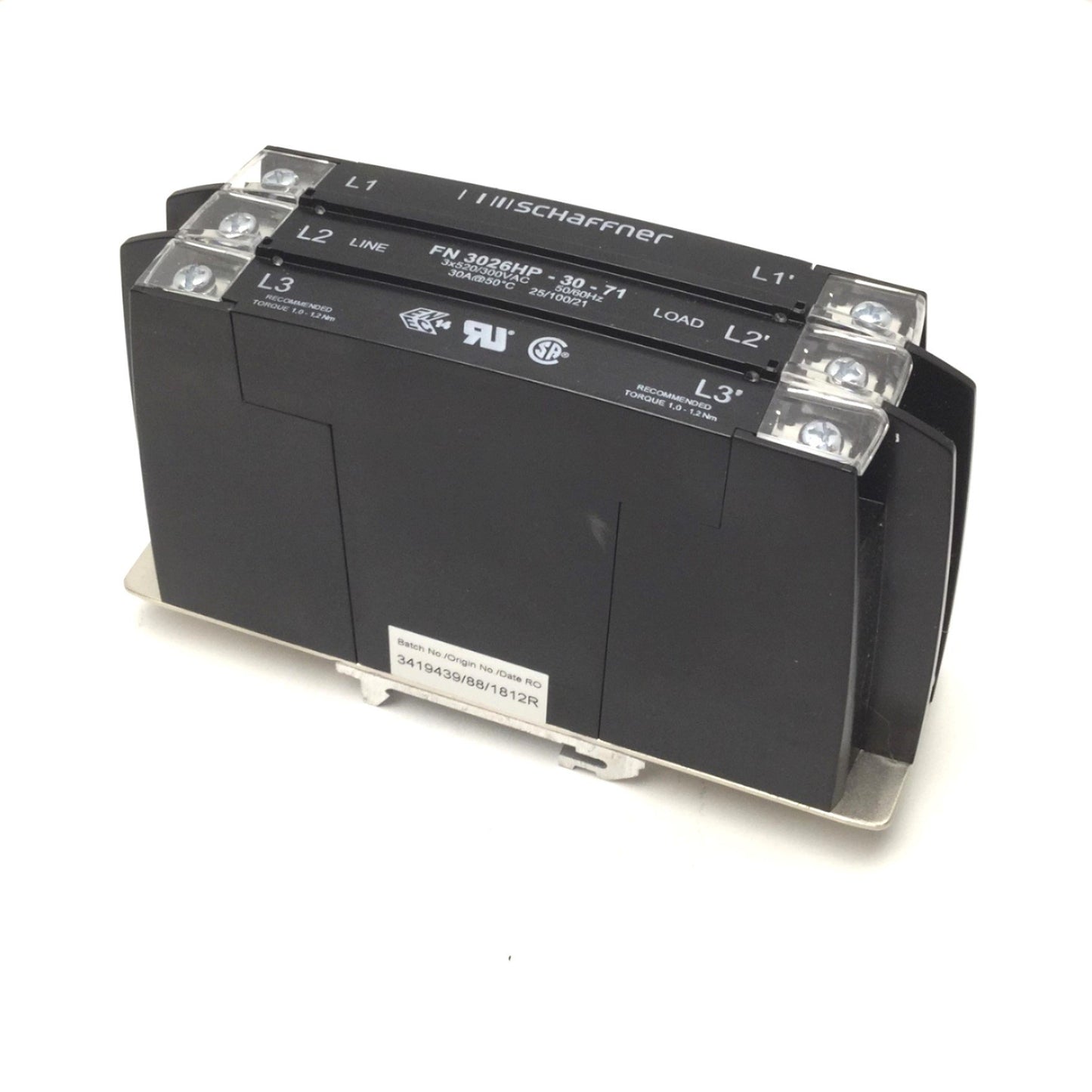 Used Schaffner FN 3026HP-30-71 DIN-Rail EMC/RFI Filter 30A, 18.5Kw, 3x 520/300 VAC
