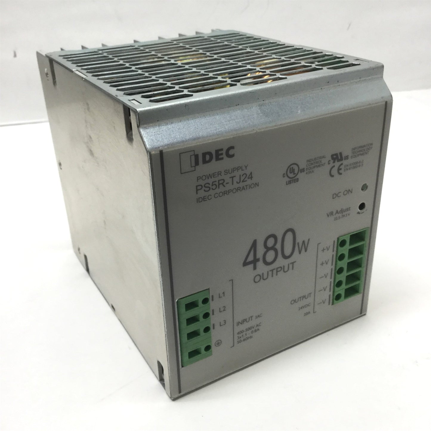 Used Idec PS5R-TJ24 480W Power Supply, 3-Phase 320-575VAC Input, 24VDC 20A Output