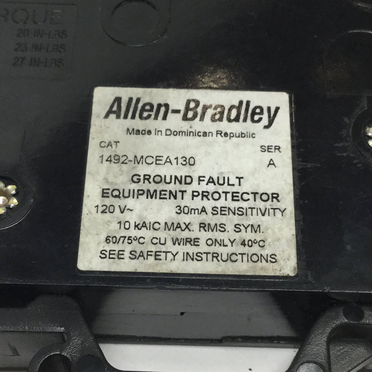 Used Allen Bradley 1492-MCEA130 Circuit Breaker, Single Pole, 30A 120VAC, DIN Rail