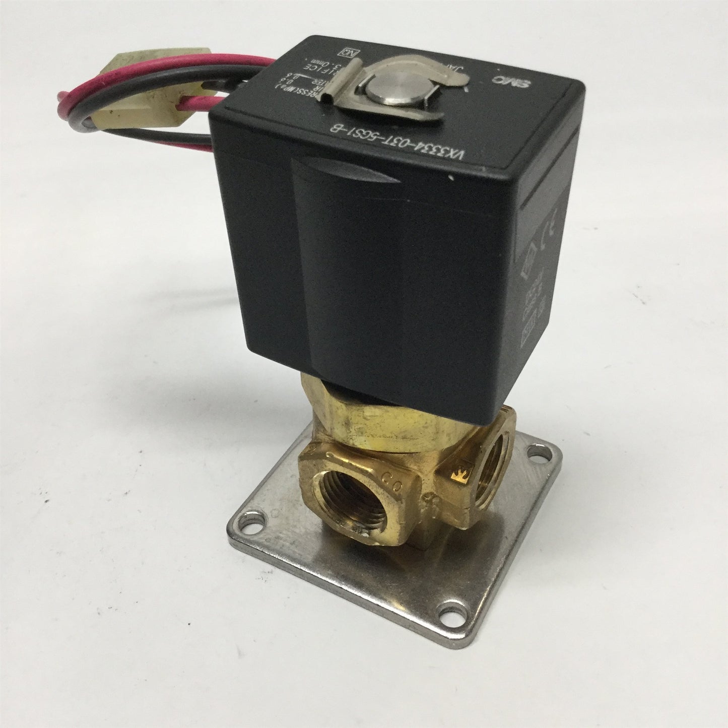 Used SMC VX3334-03T-5GS1-B 3-Way Media Solenoid Valve 3/8" NPT 24VDC Coil, Air/Water