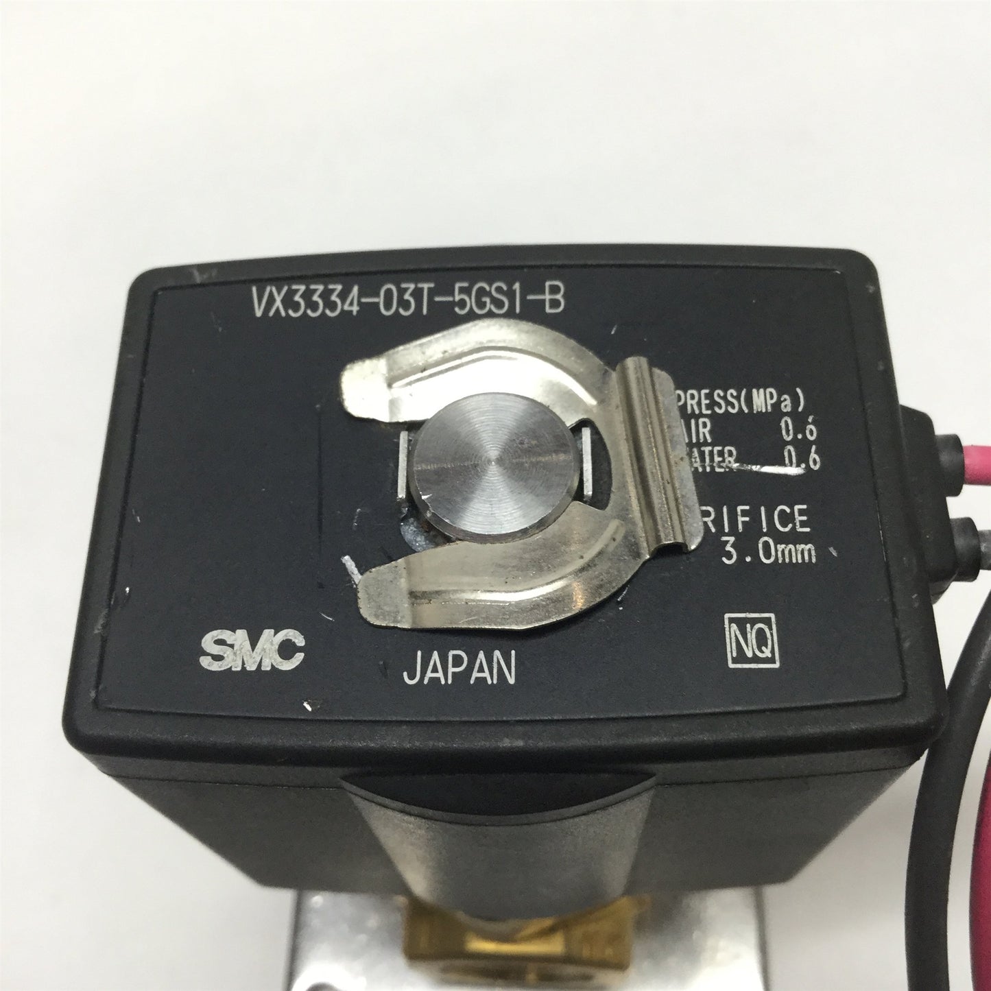 Used SMC VX3334-03T-5GS1-B 3-Way Media Solenoid Valve 3/8" NPT 24VDC Coil, Air/Water