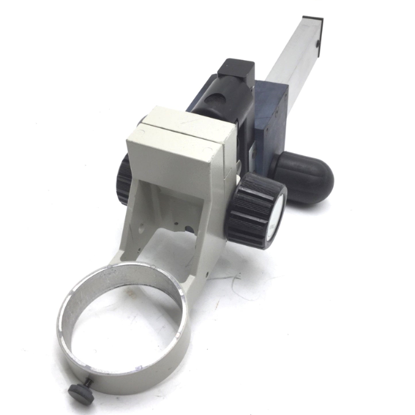 Used Nikon Microscope Adjustable Mounting Focus Ring, Dia: 3" Arm: 10-5/8" Travel: 6"