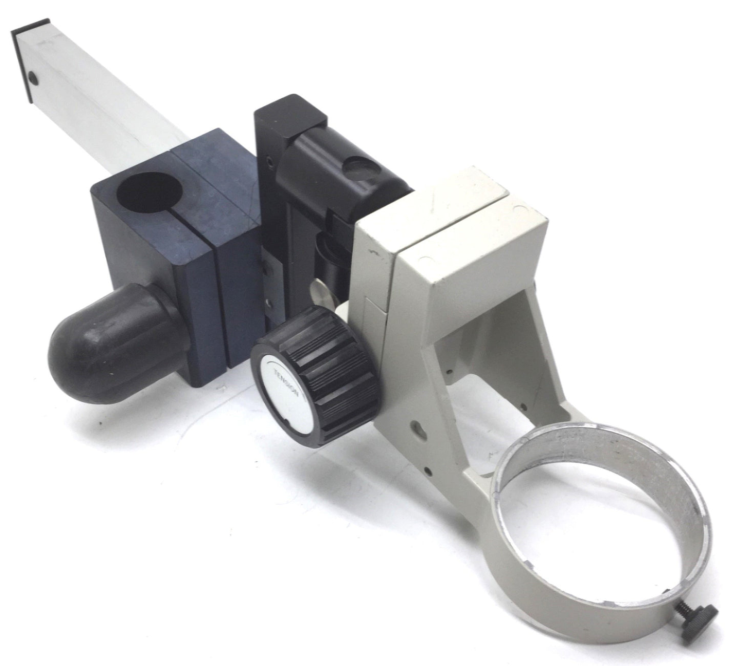 Used Nikon Microscope Adjustable Mounting Focus Ring, Dia: 3" Arm: 10-5/8" Travel: 6"