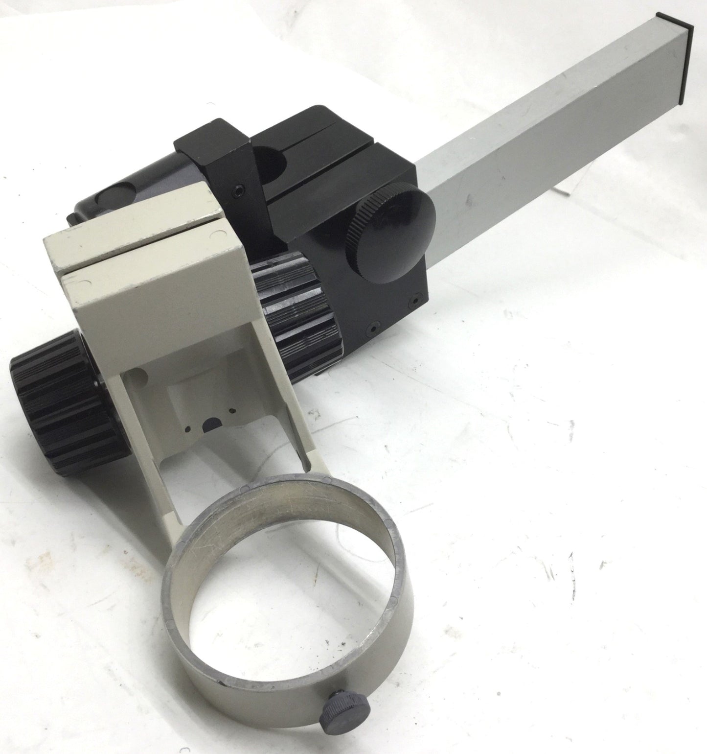 Used Nikon Microscope Adjustable Mounting Ring, Dia: 3" Arm: 12-1/4" Travel: 7-3/8"