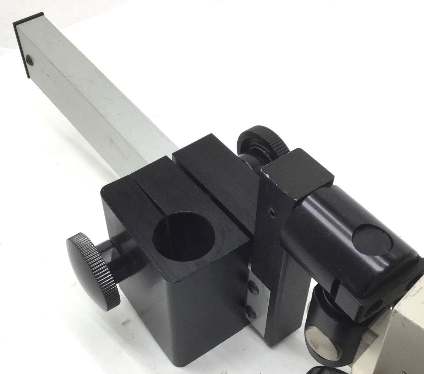 Used Nikon Microscope Adjustable Mounting Ring, Dia: 3" Arm: 12-1/4" Travel: 7-3/8"