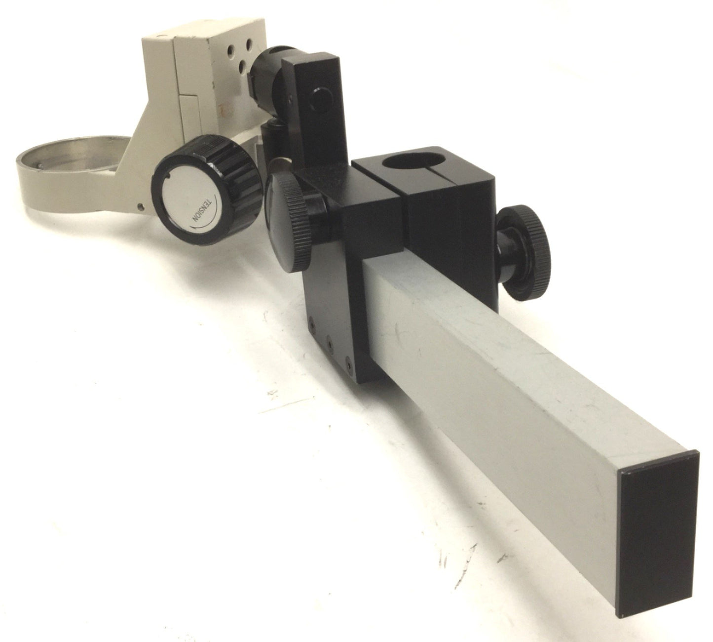 Used Nikon Microscope Adjustable Mounting Ring, Dia: 3" Arm: 12-1/4" Travel: 7-3/8"