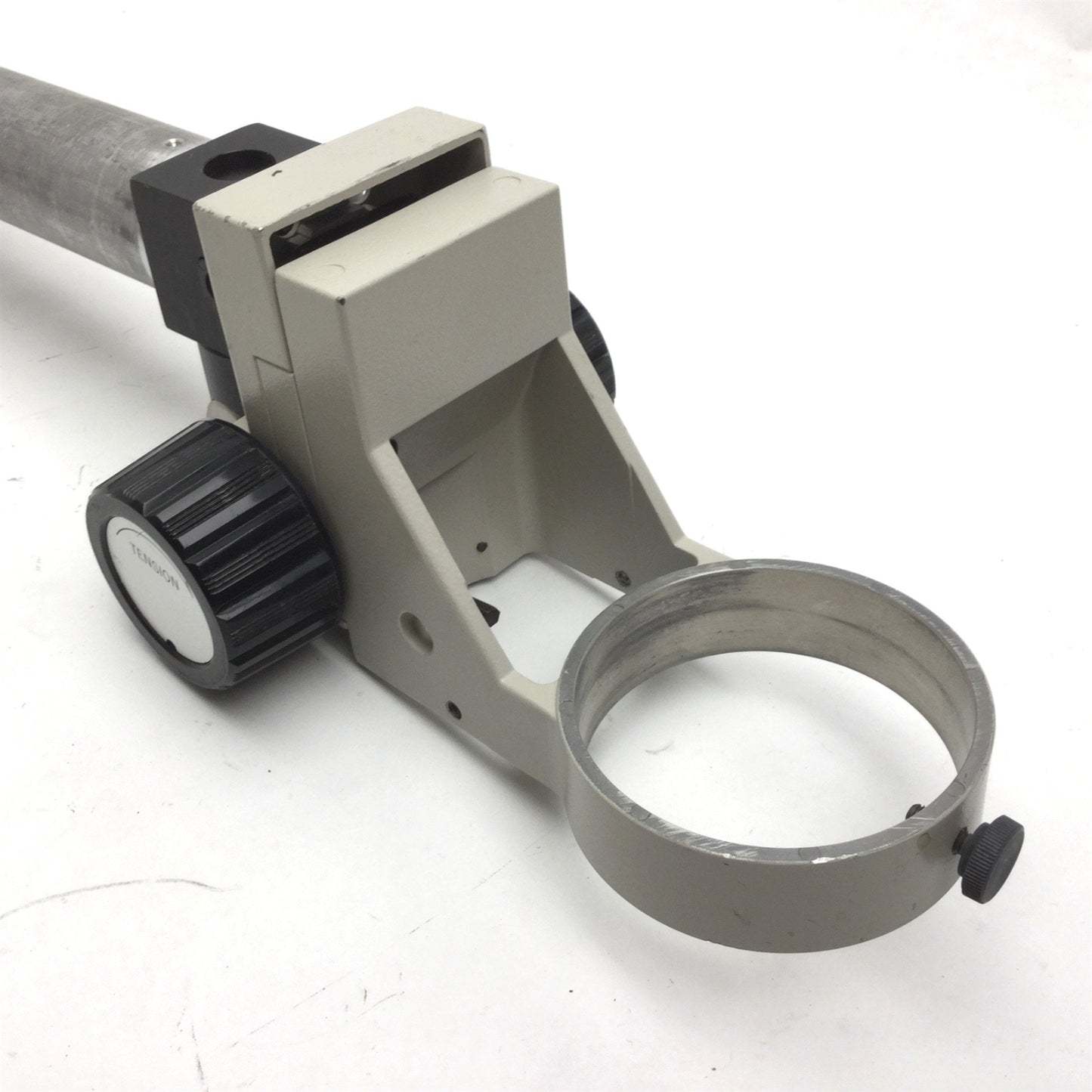 Used Nikon Microscope Adjustable Mounting 3" Focus Ring, 14" Arm Boom 1-1/2" Diameter