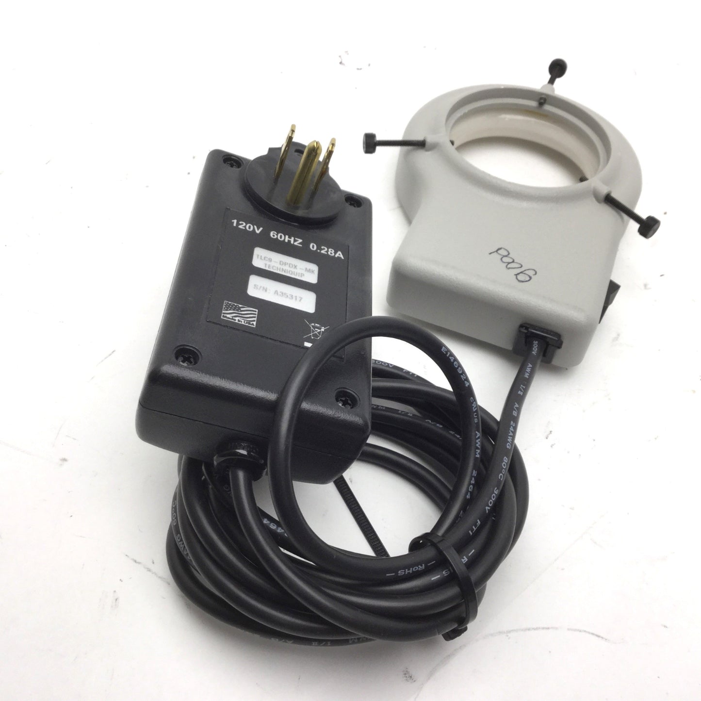 Used TechniQuip TL9-DPDX-MK Microscope Ring Light Illuminator, 120V, 60Hz, 0.28A