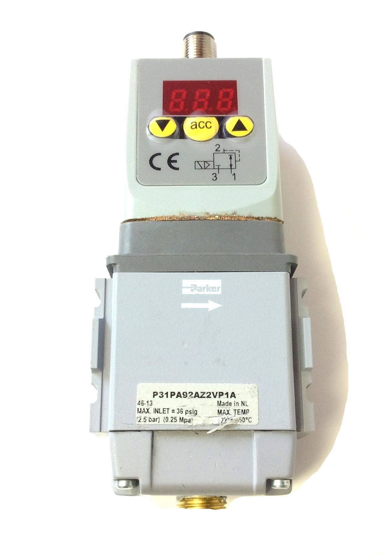 Used Parker P31PA92AZ2VP1A Pneumatic Proportional Regulator 0-29 PSIG, 1/4 NPT, 24VDC