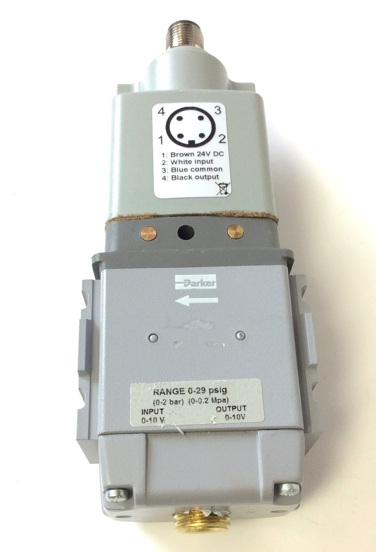 Used Parker P31PA92AZ2VP1A Pneumatic Proportional Regulator 0-29 PSIG, 1/4 NPT, 24VDC