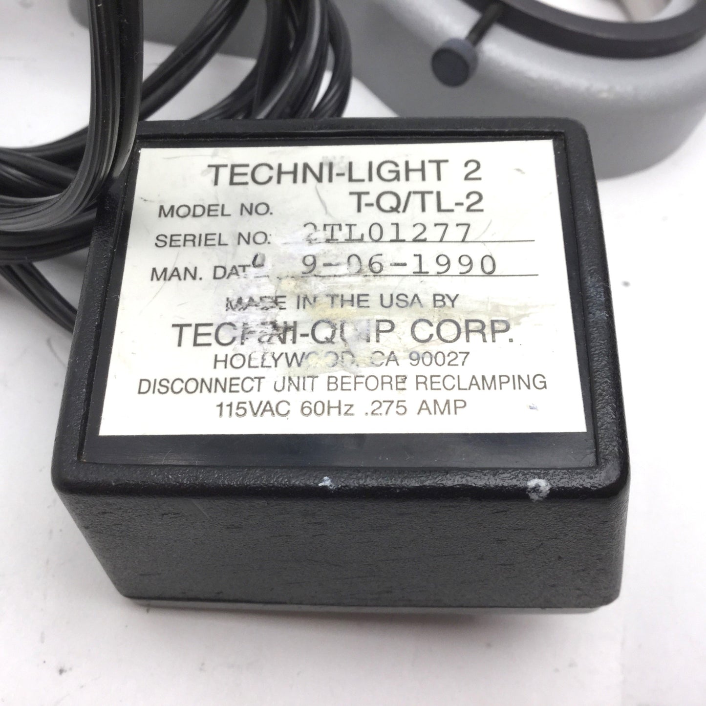 Used Techni-Quip Techni Light-2 T-Q/TL-2 Microscope Ring Illuminator, 115VAC