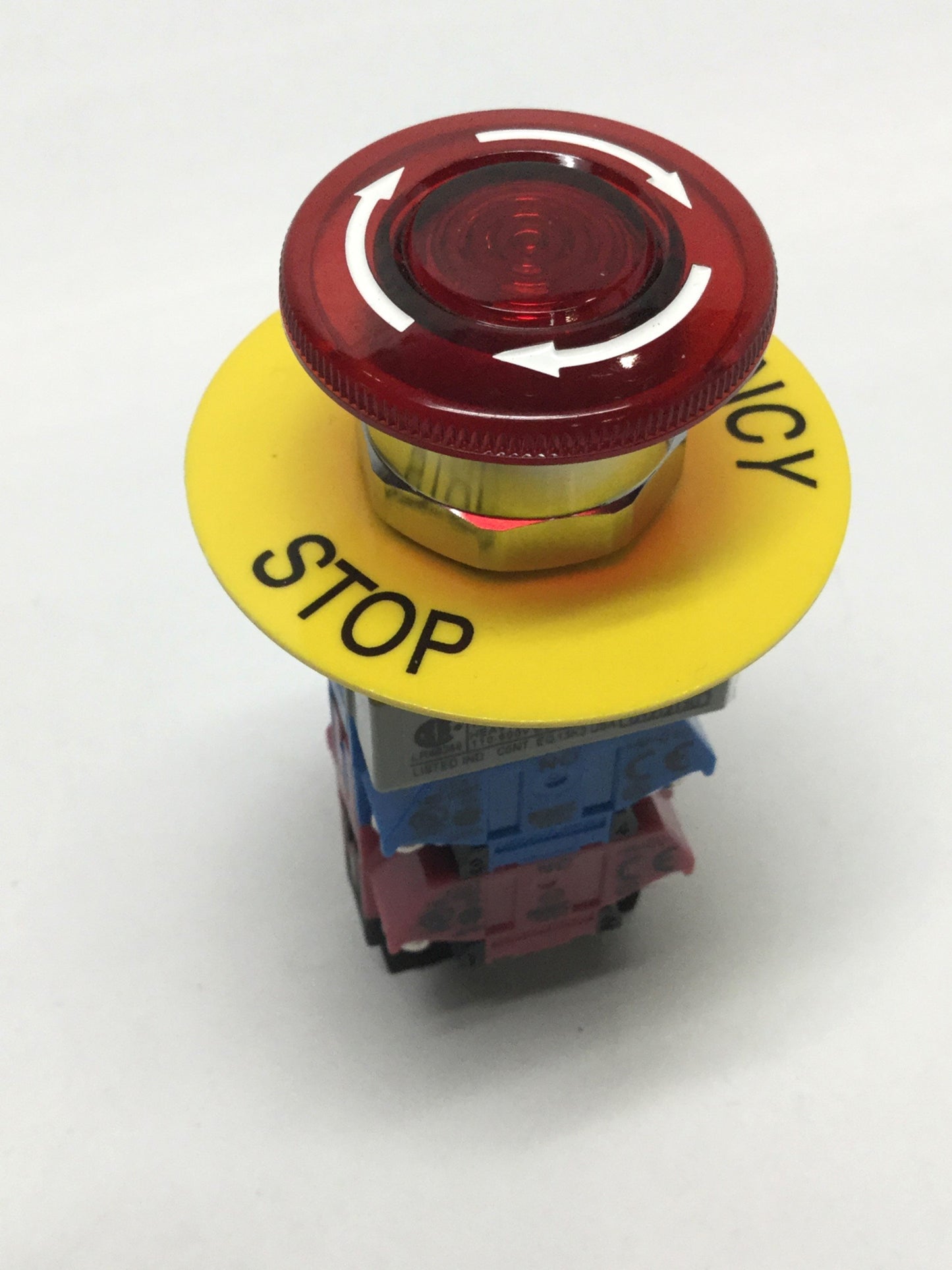 Used Idec AVLW49922D-R-24V LED Illuminated Emergency E-Stop Pushbutton Switch 2NO-2NC