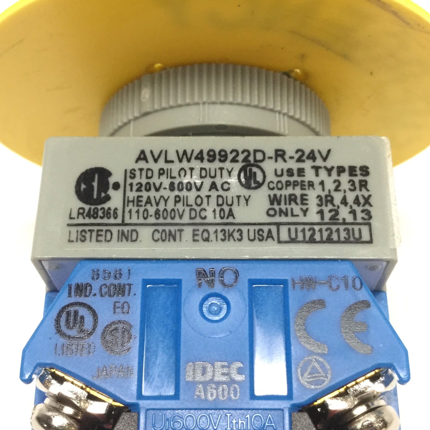 Used Idec AVLW49922D-R-24V LED Illuminated Emergency E-Stop Pushbutton Switch 2NO-2NC