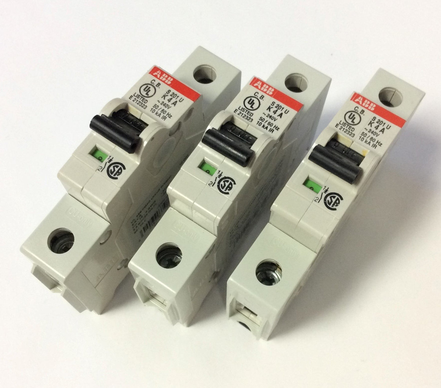 New – Open box Lot of 3 ABB S201U K4A Miniature Circuit Breaker 240VAC 4A 50/60Hz K-Curve 1Pole