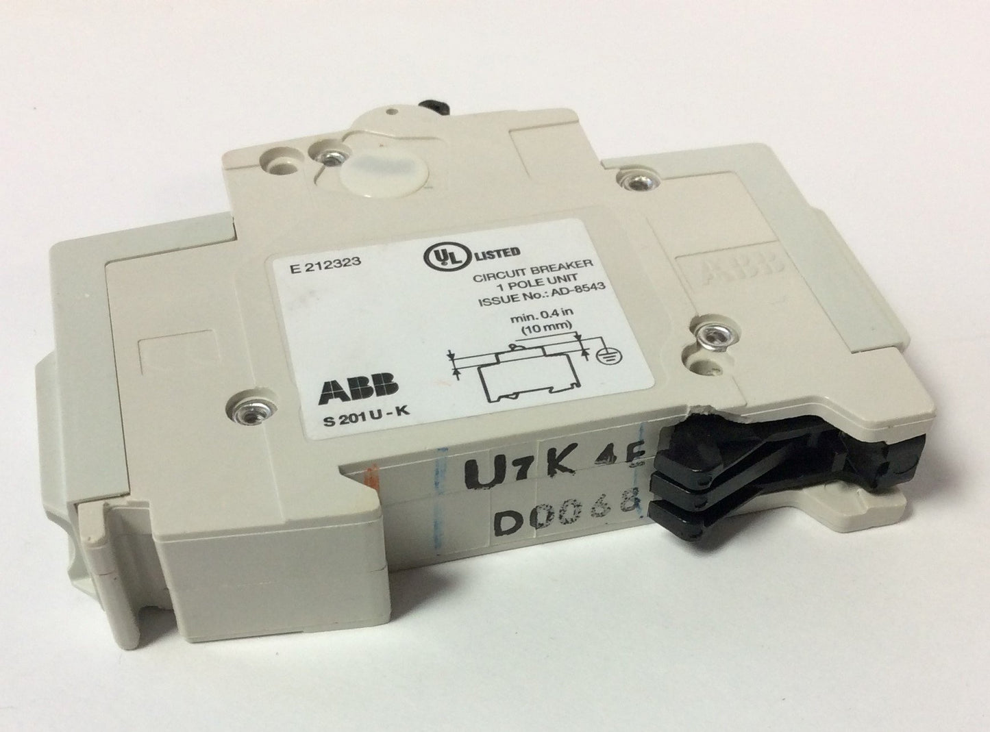 New – Open box Lot of 3 ABB S201U K4A Miniature Circuit Breaker 240VAC 4A 50/60Hz K-Curve 1Pole