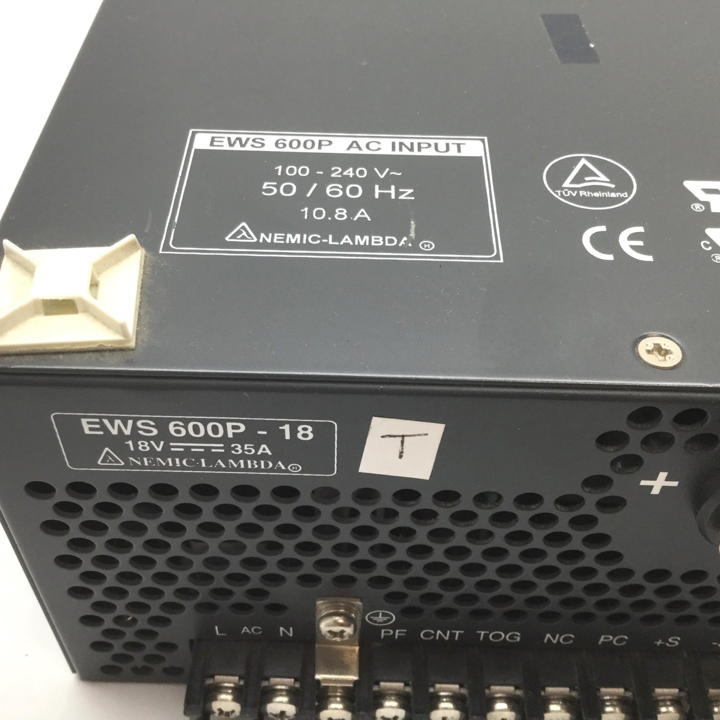 Used Nemic-Lambda EWS600P-18 Power Supply, Input: 100-240VAC, *Missing Plastic*