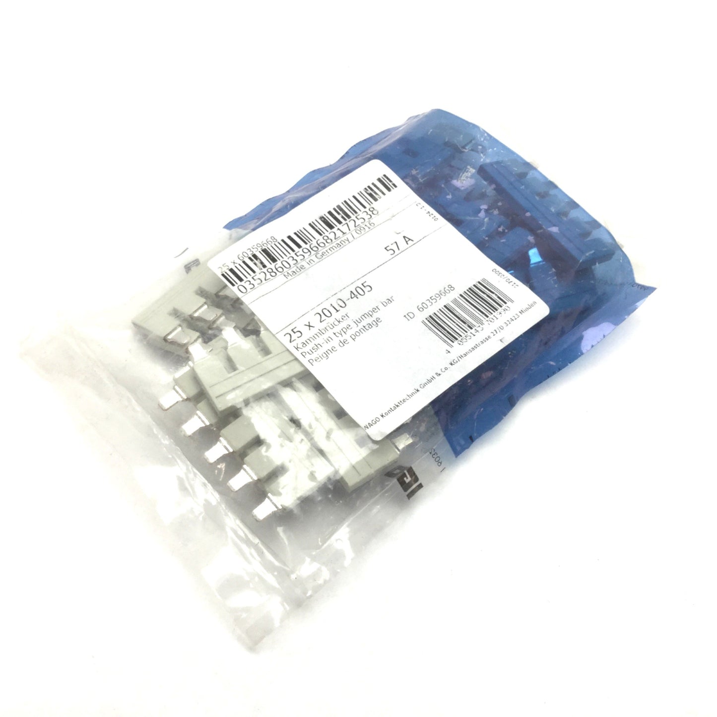 New Lot of 25 Wago 2010-405 Terminal Block Push-In Jumper Bar, 5-Way, 800V 57A