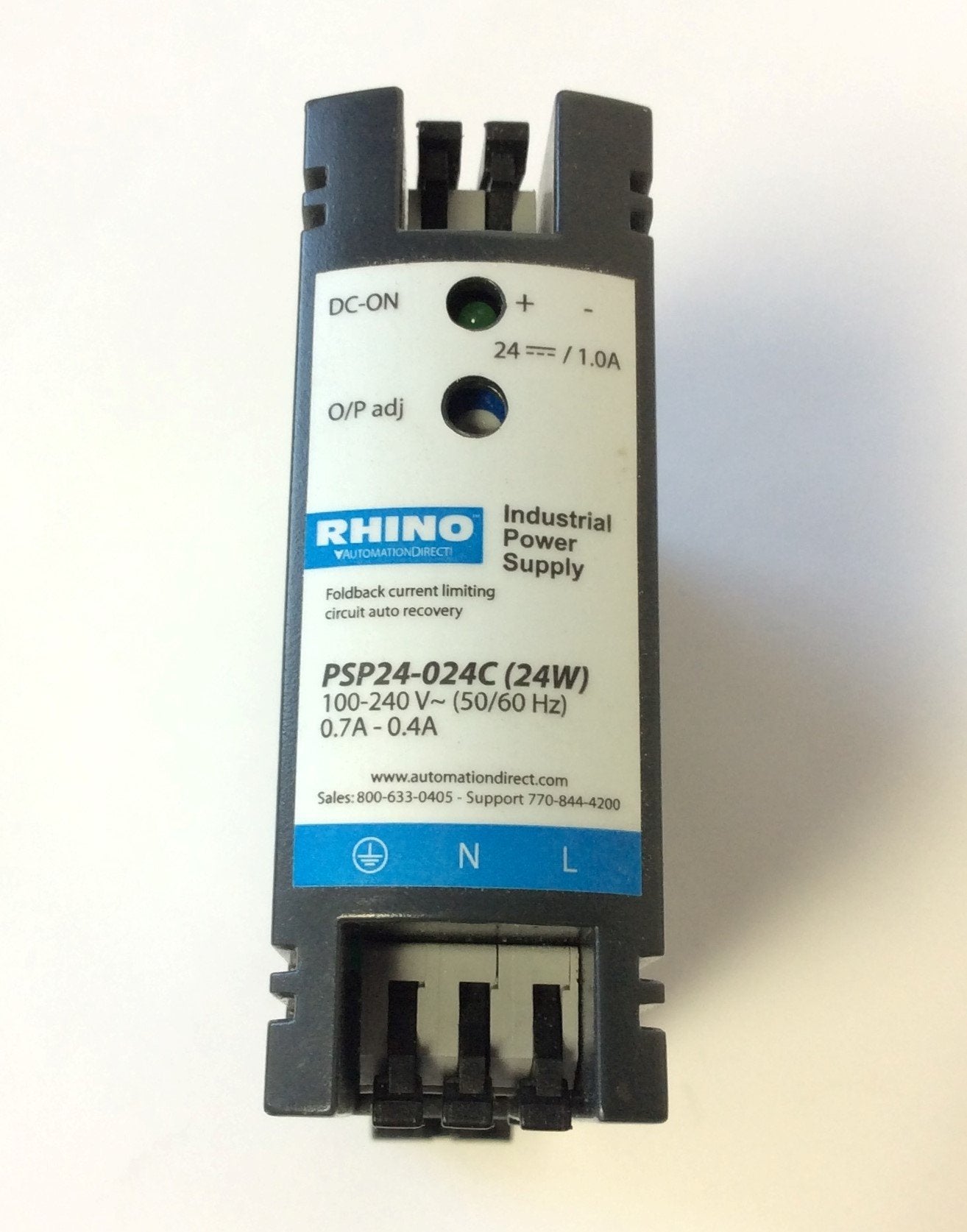 Used Rhino PSP24-024C Power Supply, In: 100-240VAC 50/60Hz 0.7-0.4A, Out: 24VDC 1A