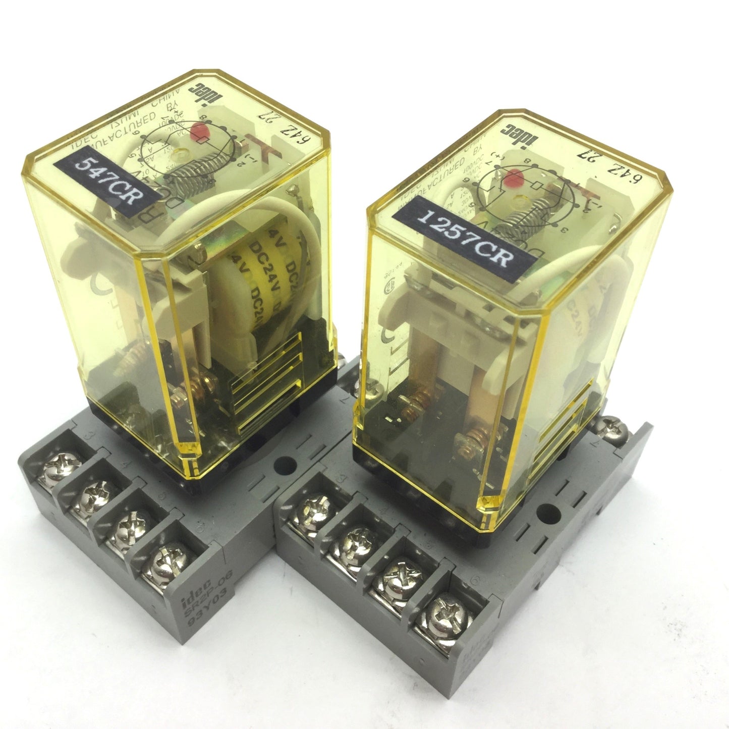 Used Lot of 2 IDEC RR2P-UL Power Relays With SR2P-06 Din Rail Mount Coil DC24V