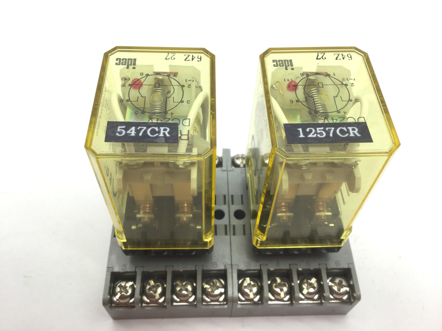 Used Lot of 2 IDEC RR2P-UL Power Relays With SR2P-06 Din Rail Mount Coil DC24V