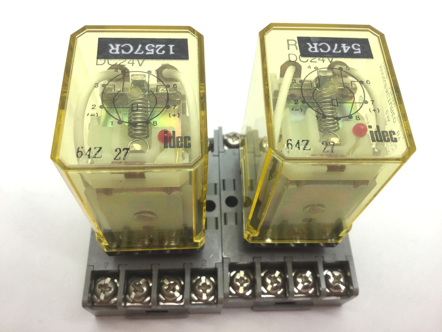 Used Lot of 2 IDEC RR2P-UL Power Relays With SR2P-06 Din Rail Mount Coil DC24V