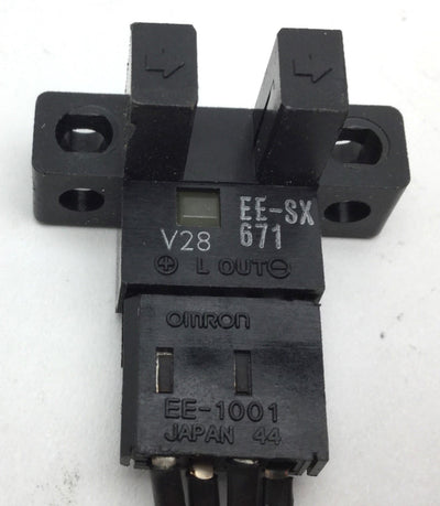 Used Omron EE-SX671 Slot Sensor with EE-1001, NPN Output, 5mm Sensing Distance