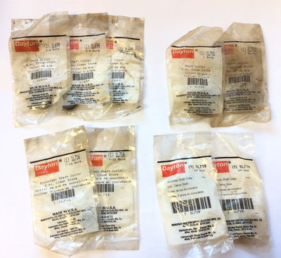 New Lot of 9 Dayton Shaft Collars, 5/8" 1" Black Oxide, 7/16" 3/4" Stainless Steel
