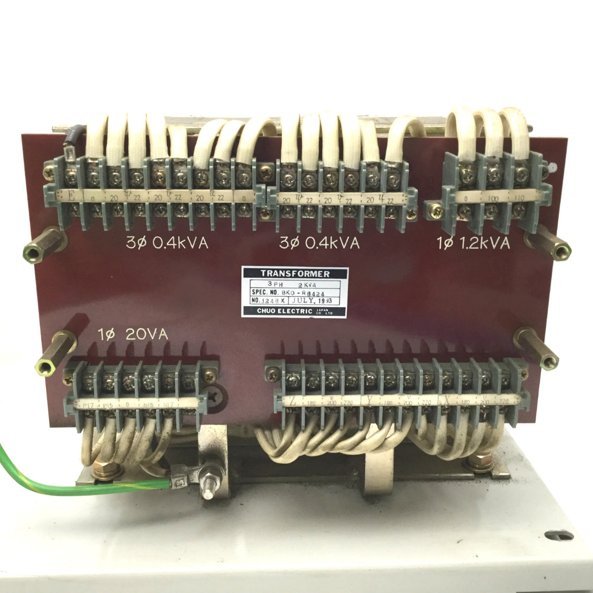Chuo Machine Chuo Electric Spec. No. BK0-R8424 No. J248X 3-Phase 2KVA Machine Trans ...