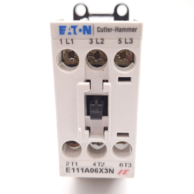Used Eaton Cutler Hammer E111A06X3N Motor Control Contactor 6A 600VAC, 24VDC Coil