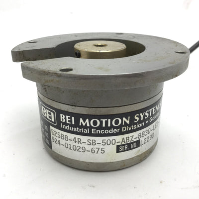 Used BEI E25BB-4R-SB-500-ABZ-8830-LED-SC72 Encoder, 5VDC, 1/4" Input Diameter