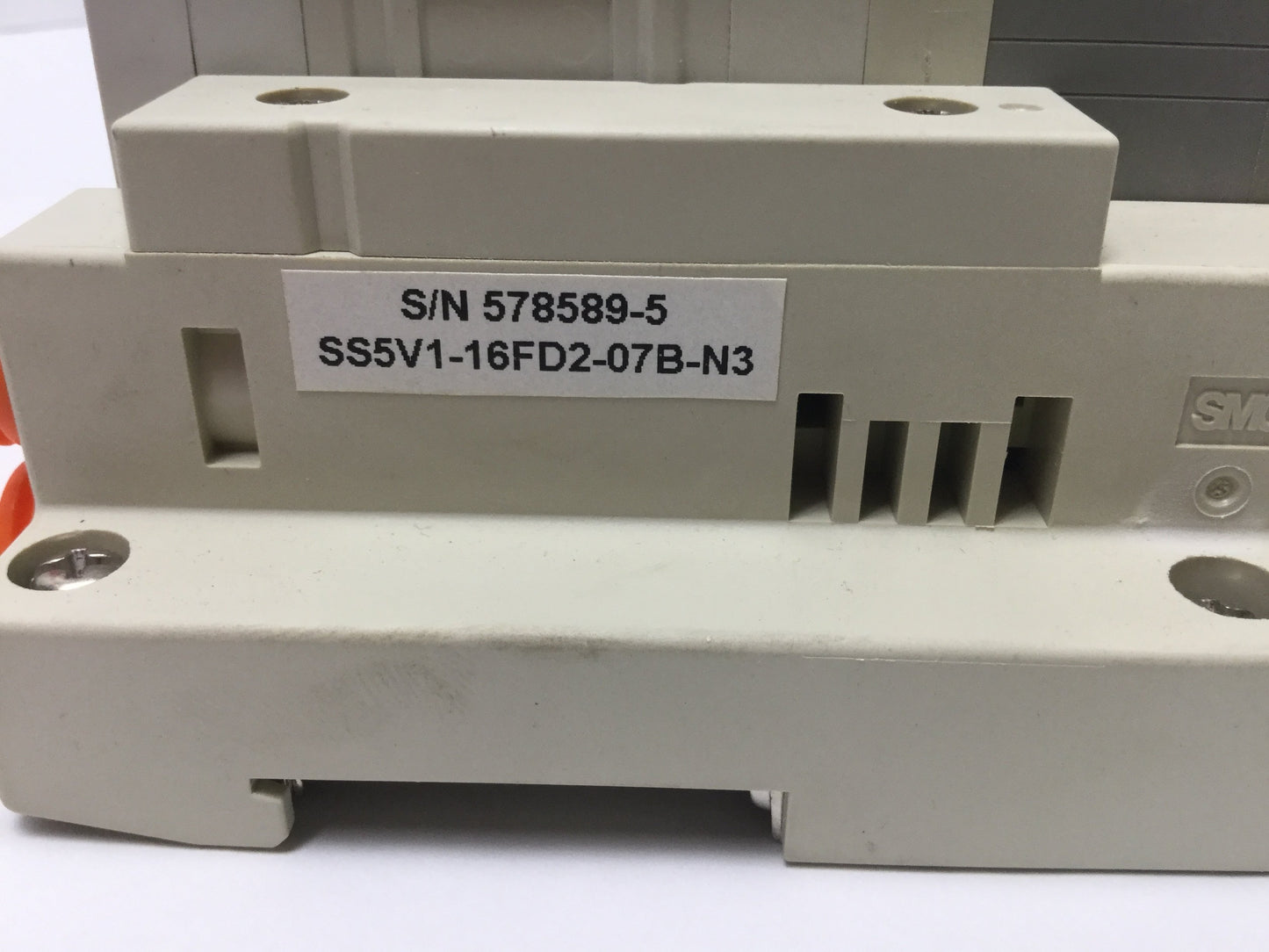 Used Manifold of SMC SV1100-5FU-TS-N7 (5x) , SV1400-5FU (2x) Solenoid Valves, 24VDC