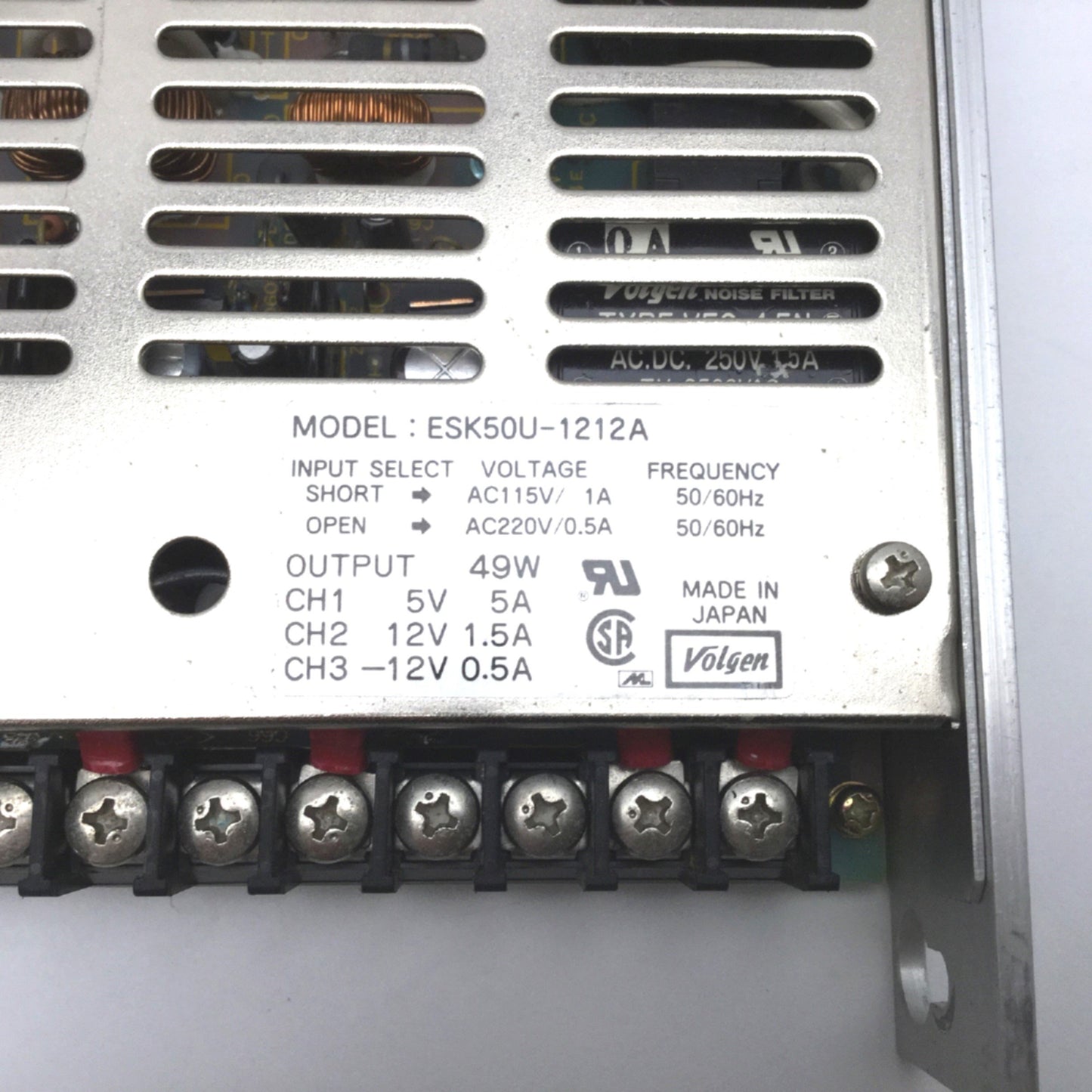 Used Volgen ESK50U-1212A 3 Channel Power Supply Input 115/220VAC, 49W 5-12VDC Output