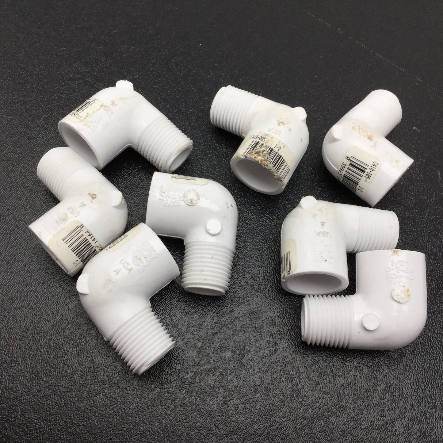 Used Lot of 8 Nibco C410-005 PVC 90 Degree Elbow, 1/2" Male to 1/2" Female