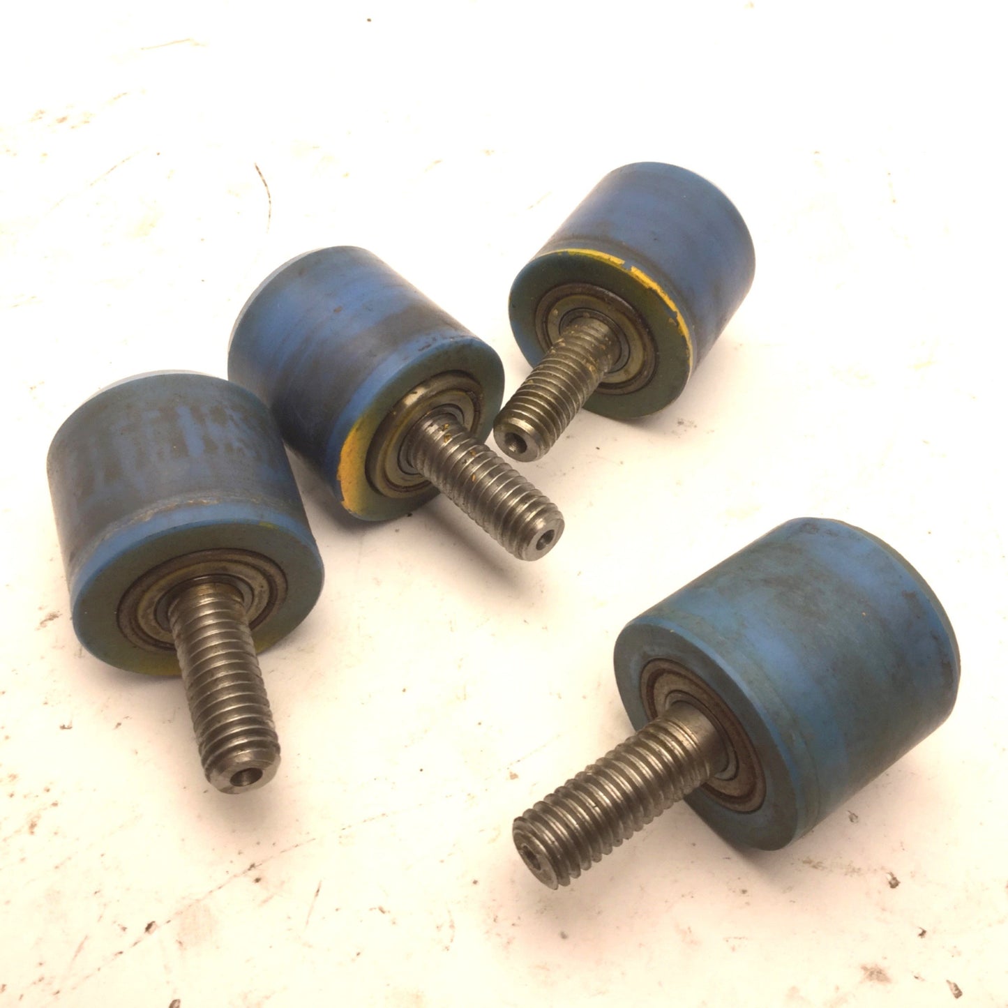 Used Lot of 4 Blue Cam Followers, Roller: 43mm dia, 40mm Width, Stud: 35mm