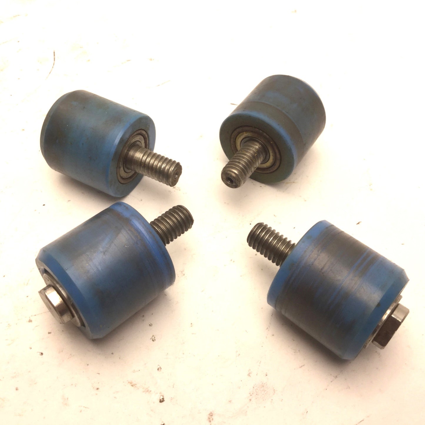 Used Lot of 4 Blue Cam Followers, Roller: 43mm dia, 40mm Width, Stud: 24mm