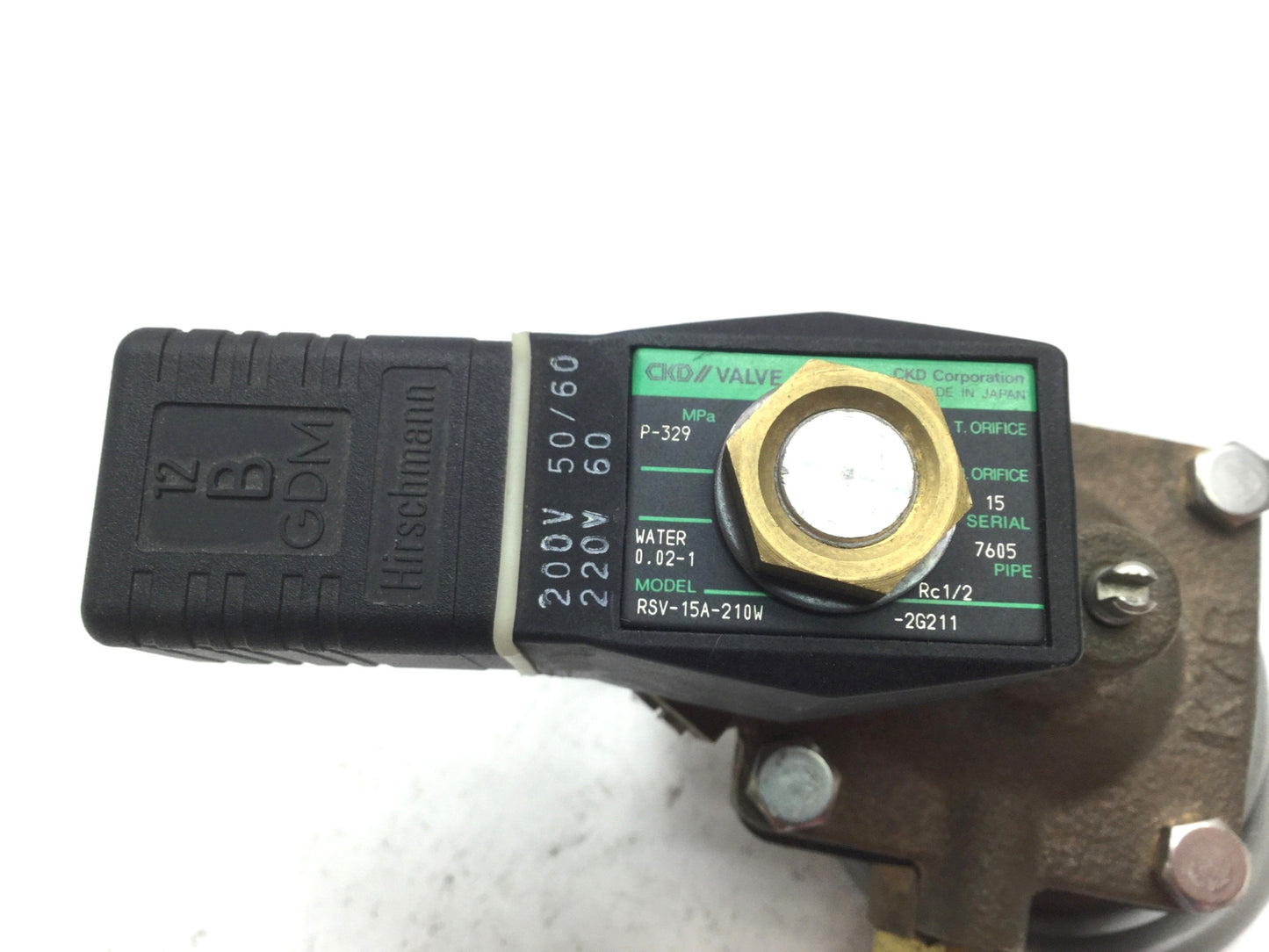 Used CKD RSV-15A-210W-2G211 Diaphragm Solenoid Water Valve 200-220VAC Rc1/2 145 PSI