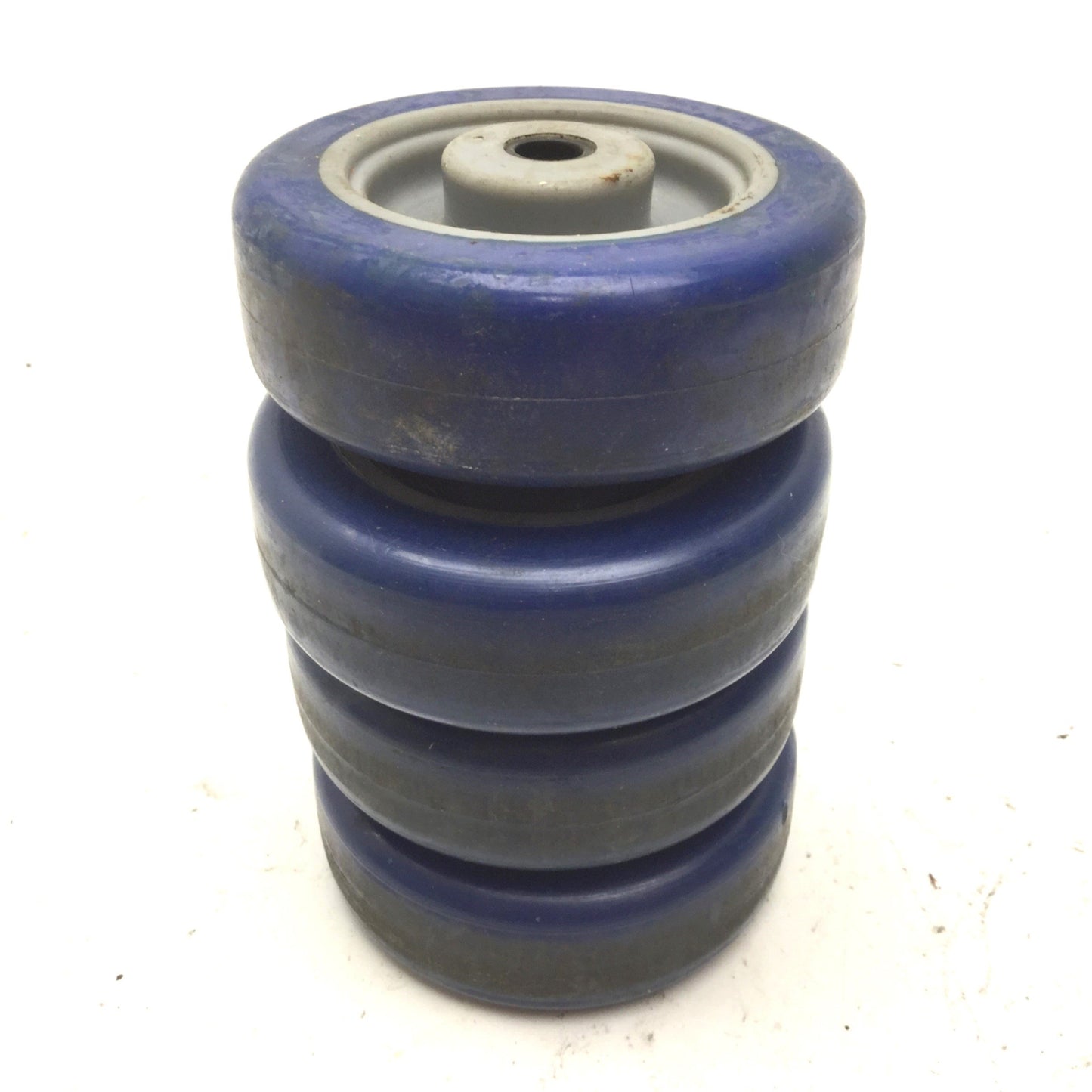 Used Lot of 4 Wagner 3" Dia x 1" Polyurethane Plastic Caster Wheels, 5/16" Bore, Blue