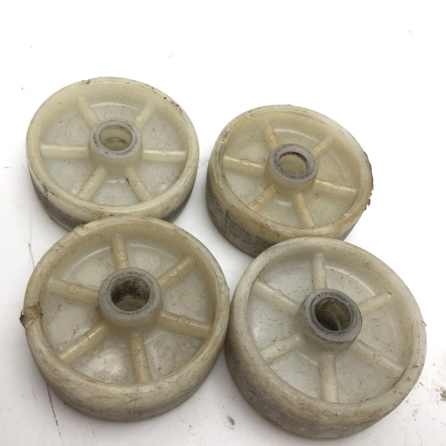 Used Lot of 4 Cart Wheels, Dimensions: Diameter: 73mm, Width: 28mm, 13mm ID