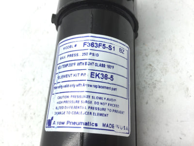 Used Arrow F363F5-S1 Drain Filter, Pressure Rating: 250psi, Ports: 3/8" NPT