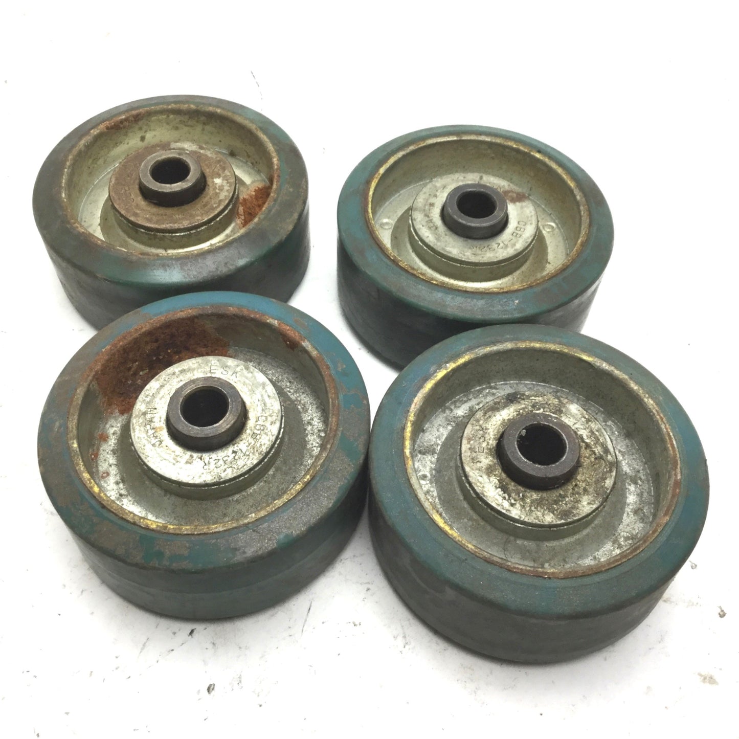 Used Lot of 4 ESK CBB-1232R Cart Wheels, Diameter: 75mm, Width: 32mm, 10mm ID
