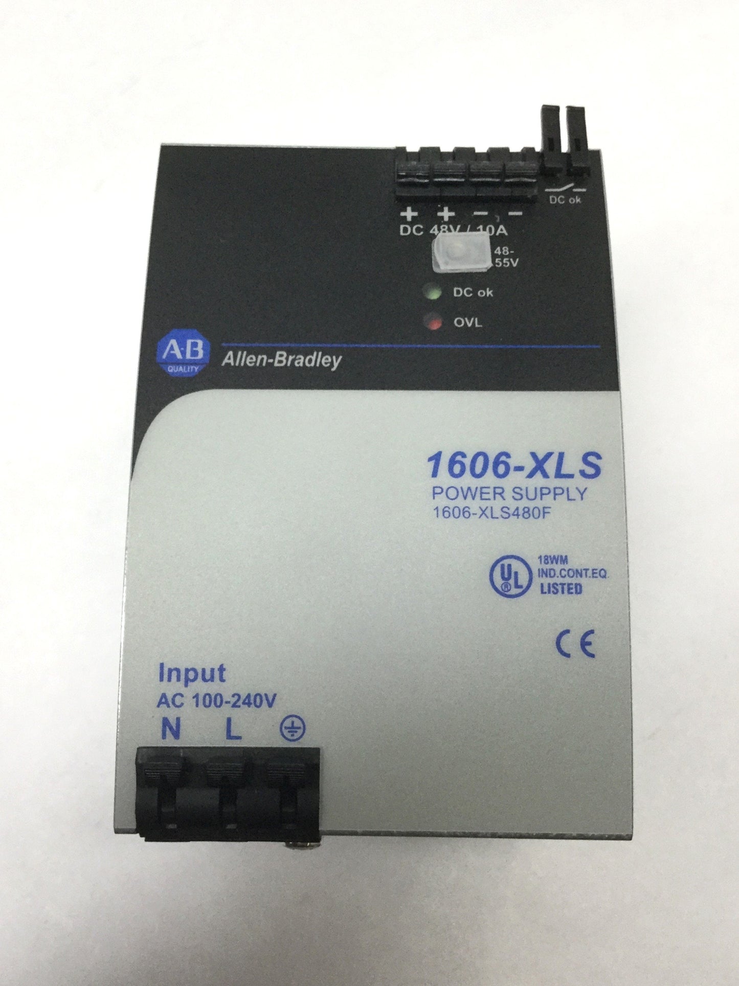 Used Allen Bradley 1606-XLS480F Power Supply, 100-240VAC In, 48-55VDC 10A Out, 480W