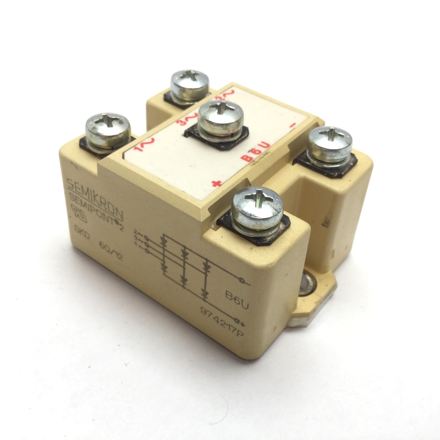 Used Semikron SKD 60/12 3-Phase Full Wave Bridge Rectifier Module, 1.2KV RRM, 60A