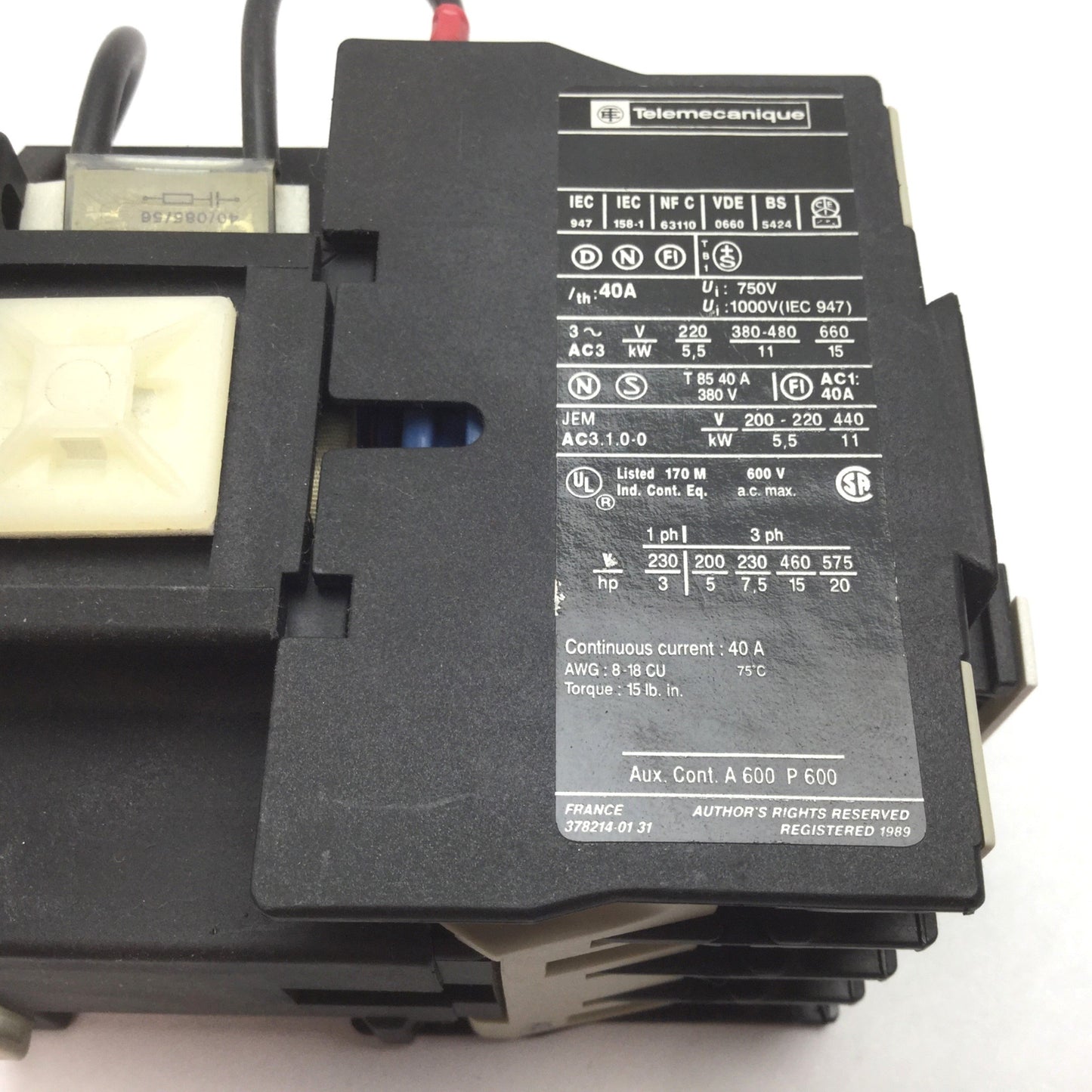 Used Telemecanique LC1 D25 10 Contactor, 3-Pole With N/O Auxiliary, Coil: 48V 50/60Hz