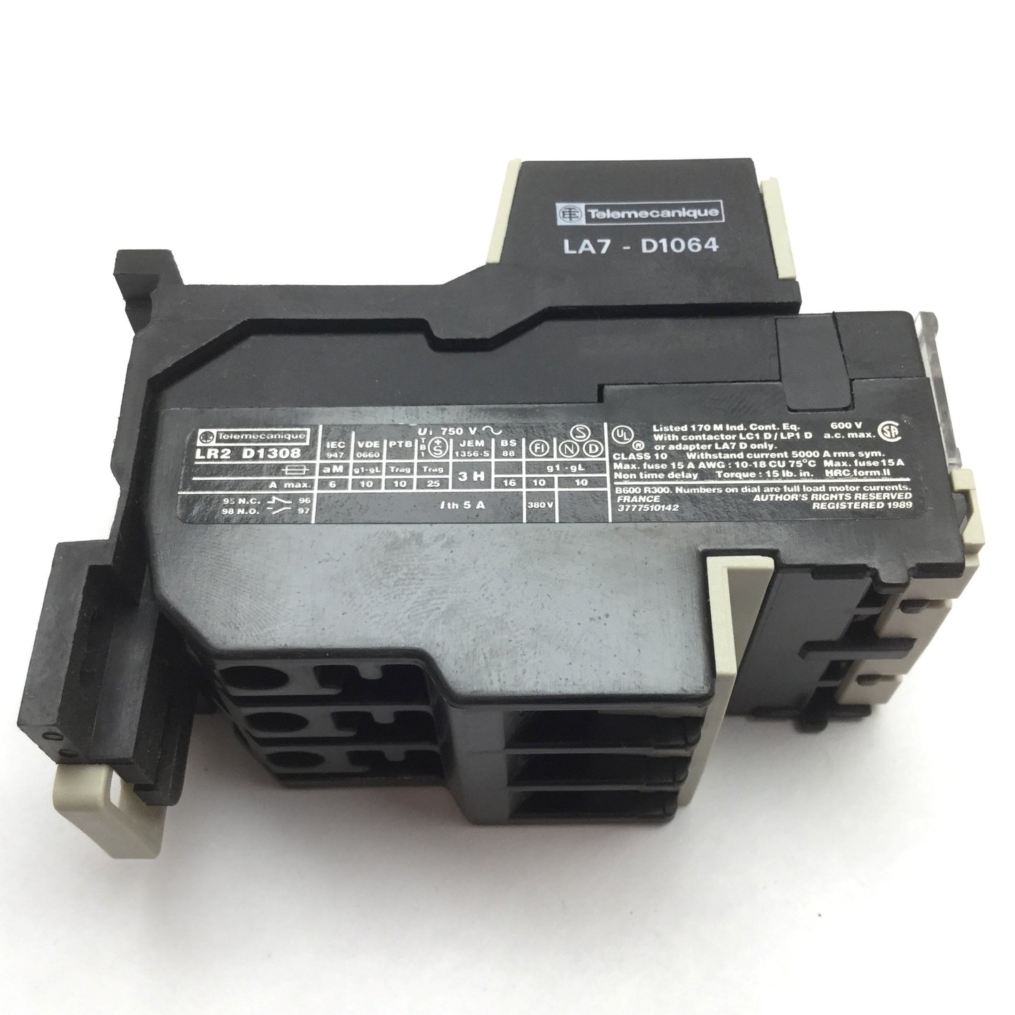 Used Telemecanique LR2-D1308 Thermal Overload Relay With LA7-D1064 Terminal Block