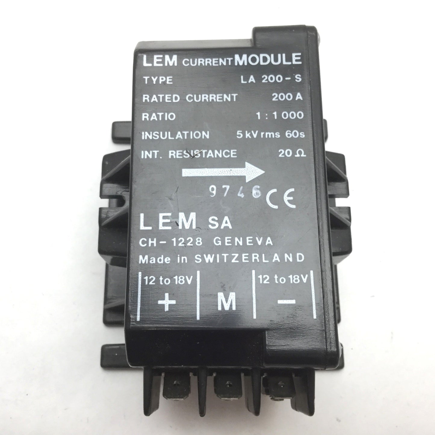 Used LEM LA 200-S Current Transducer, 200A, 1:1000 Ratio, 22 Ohm Internal Resistance