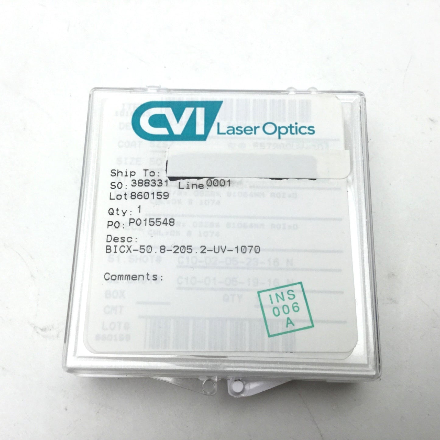 New CVI Laser Optics BICX-50.8-205.2-UV-1070 Fused Silica Spherical Bi-Convex Lens